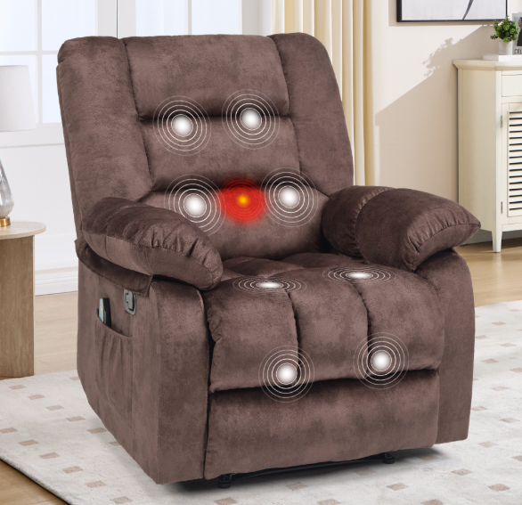 ZOY HOME Manual Recliner Chair with Heat and Vibration, Soft Velvet Reclining Chair with Overstuffed Armrests & Side Pockets for Living Room, Dark Brown