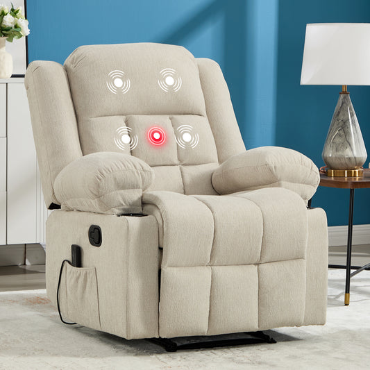 ANJManual Recliner Chair with Massage and Heat, Fabric Recliner with Cup Holders