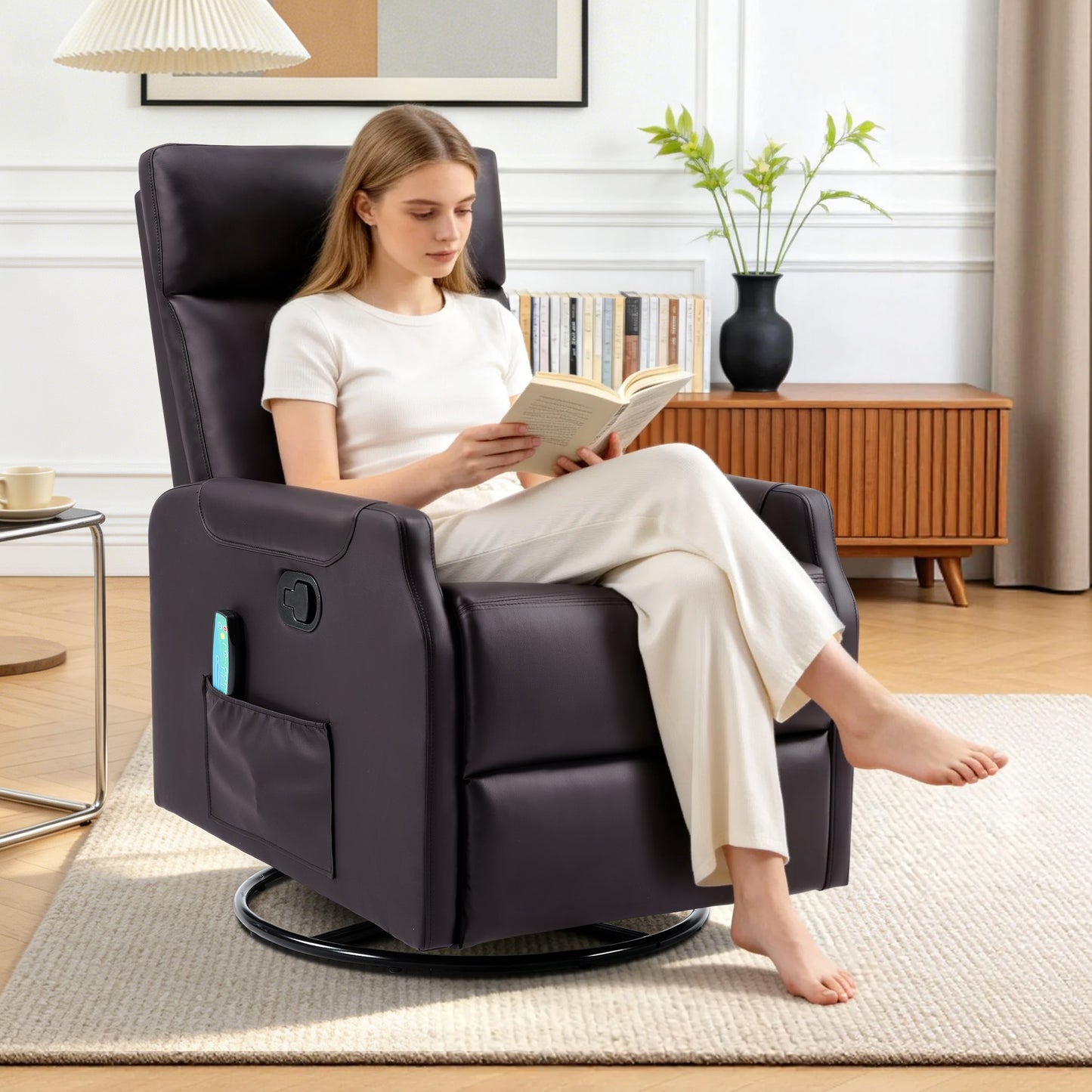 ANJ 8-Point Massage Recliner Chair with Heating,Leather Recliner Sofa