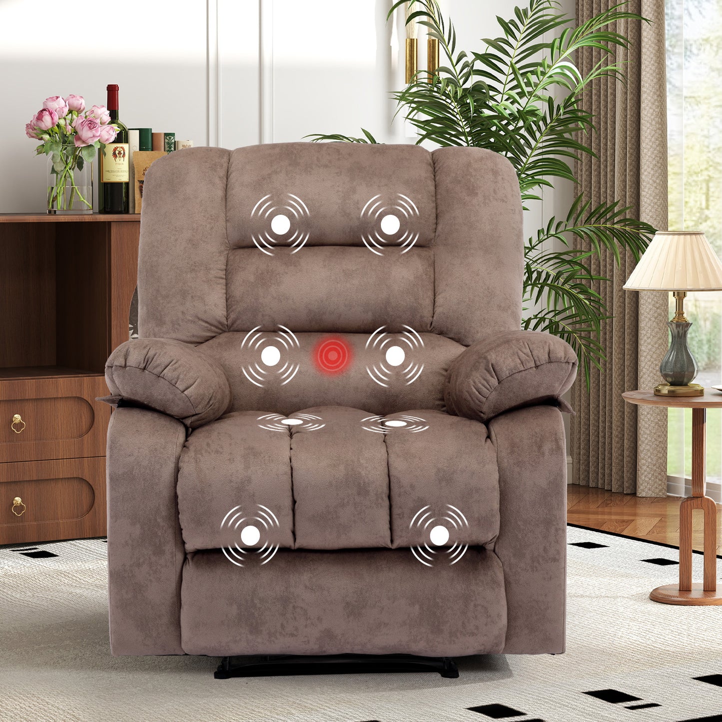 ANJ 36'' Massage Recliner Chair with Heat and Vibration – Soft Fabric Manual Reclining Chair for Living Room and Bedroom