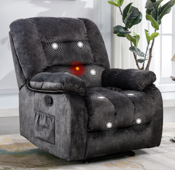 ZOY HOME Manual Recliner Chair with Heat and Vibration, Soft Velvet Reclining Chair with Overstuffed Armrests & Side Pockets for Living Room, Dark Gray
