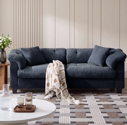 ZOY HOME 83" Wide 3-Seater Sofa, Plush Fabric Overstuffed Couch with Removable Pillows & Sturdy Metal Frame, 1050 lbs Capacity for Living Room,Navy Blue