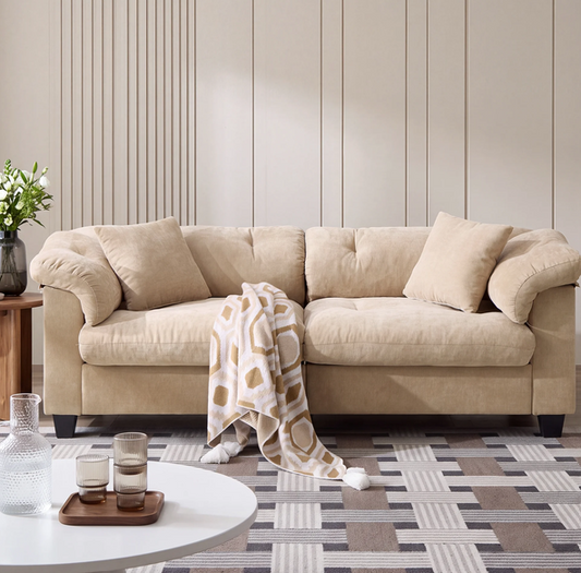 ZOY HOME 83" Wide 3-Seater Sofa, Plush Fabric Overstuffed Couch with Removable Pillows & Sturdy Metal Frame, 1050 lbs Capacity for Living Room,Beige