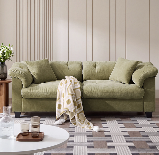 ZOY HOME 83" Wide 3-Seater Sofa, Plush Fabric Overstuffed Couch with Removable Pillows & Sturdy Metal Frame, 1050 lbs Capacity for Living Room,Green
