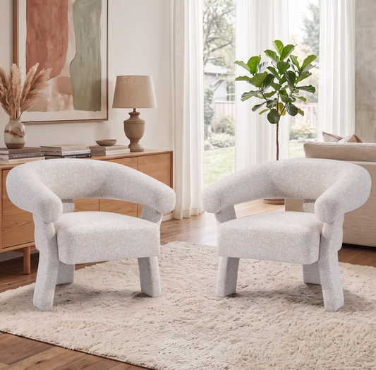 ZOY HOME 2-Pack Modern Accent Chairs, Chenille Barrel Armchair with Solid Wood Legs, Curved Backrest, Upholstered for Living Room, Beige