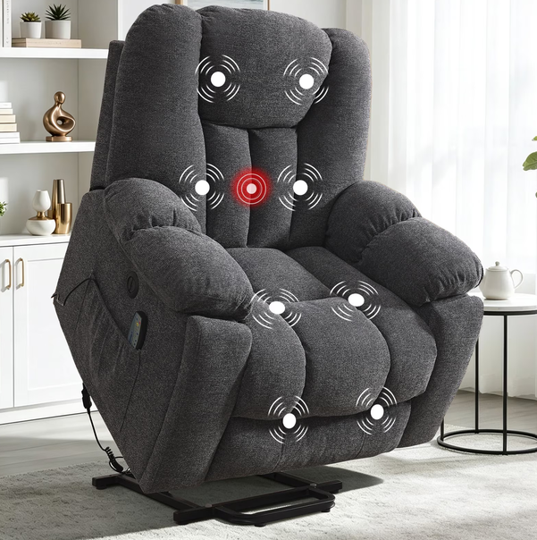 ZOY HOME Power Lift Recliner Chair with Heat & Massage, Overstuffed Soft Velvet Reclining Chair with USB Ports & Cup Holders for Living Room, Dark Gray