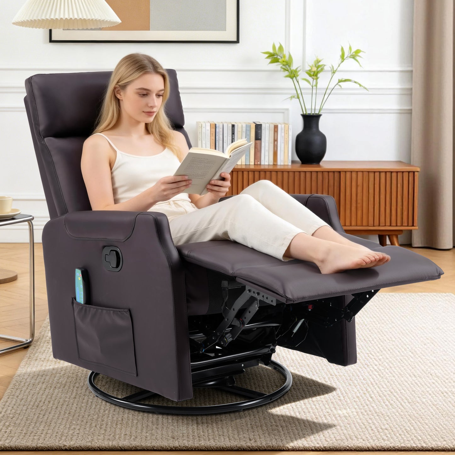 ANJ 8-Point Massage Recliner Chair with Heating,Leather Recliner Sofa