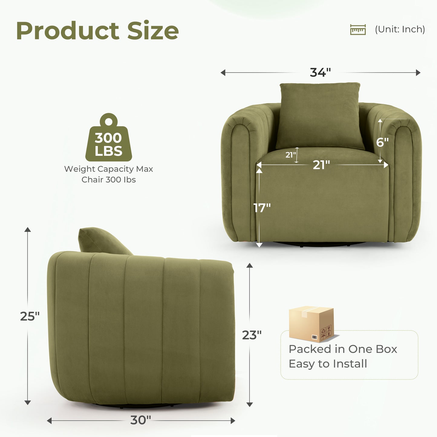 ANJ Swivel Accent Chair, Modern Velvet Living Room Chair
