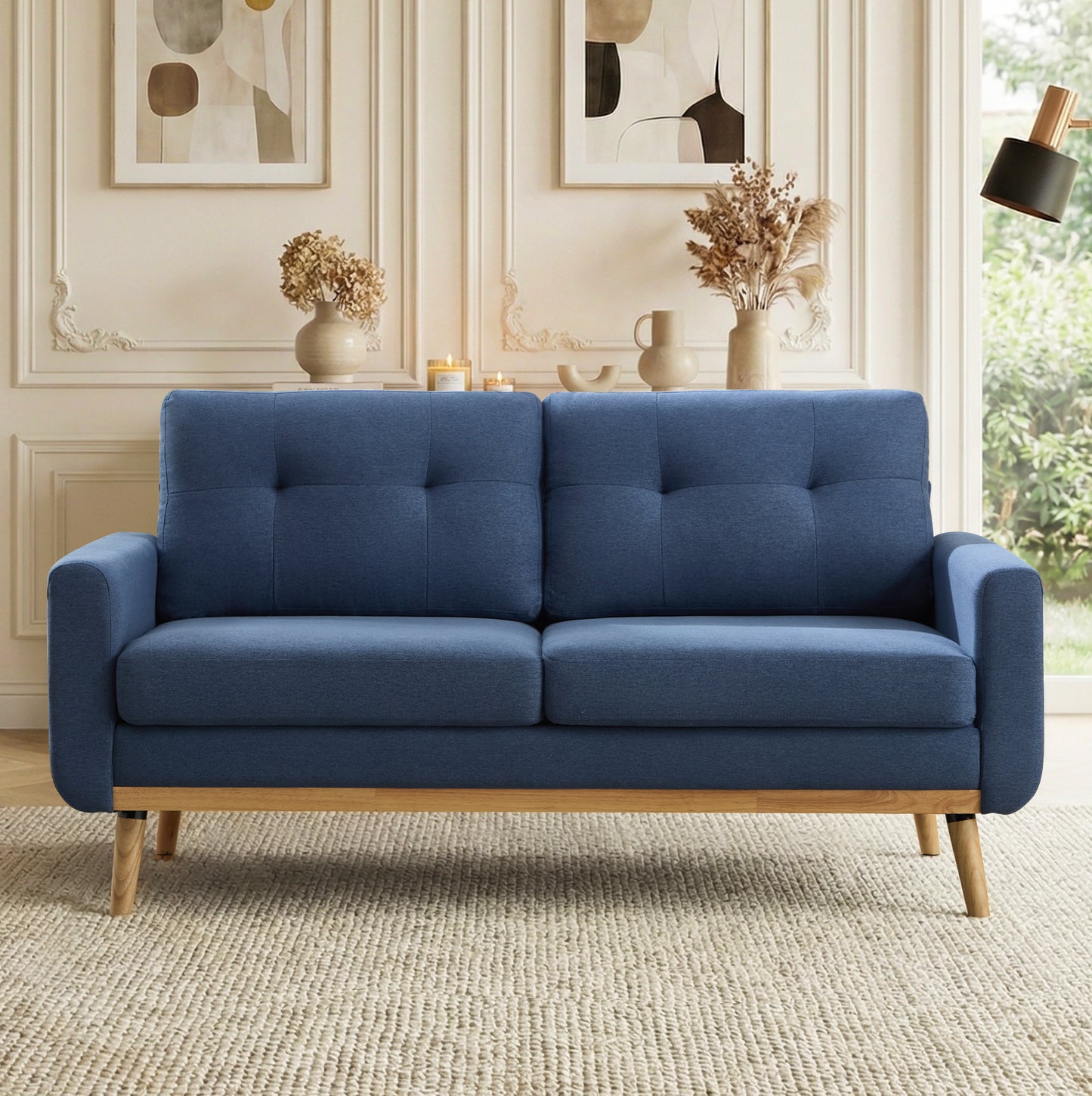 ANJ 2-Seater Sofa with Detachable Back Cushion, Fabric Upholstered Loveseat