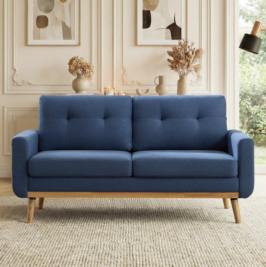 ANJ 2-Seater Sofa with Detachable Back Cushion, Fabric Upholstered Loveseat