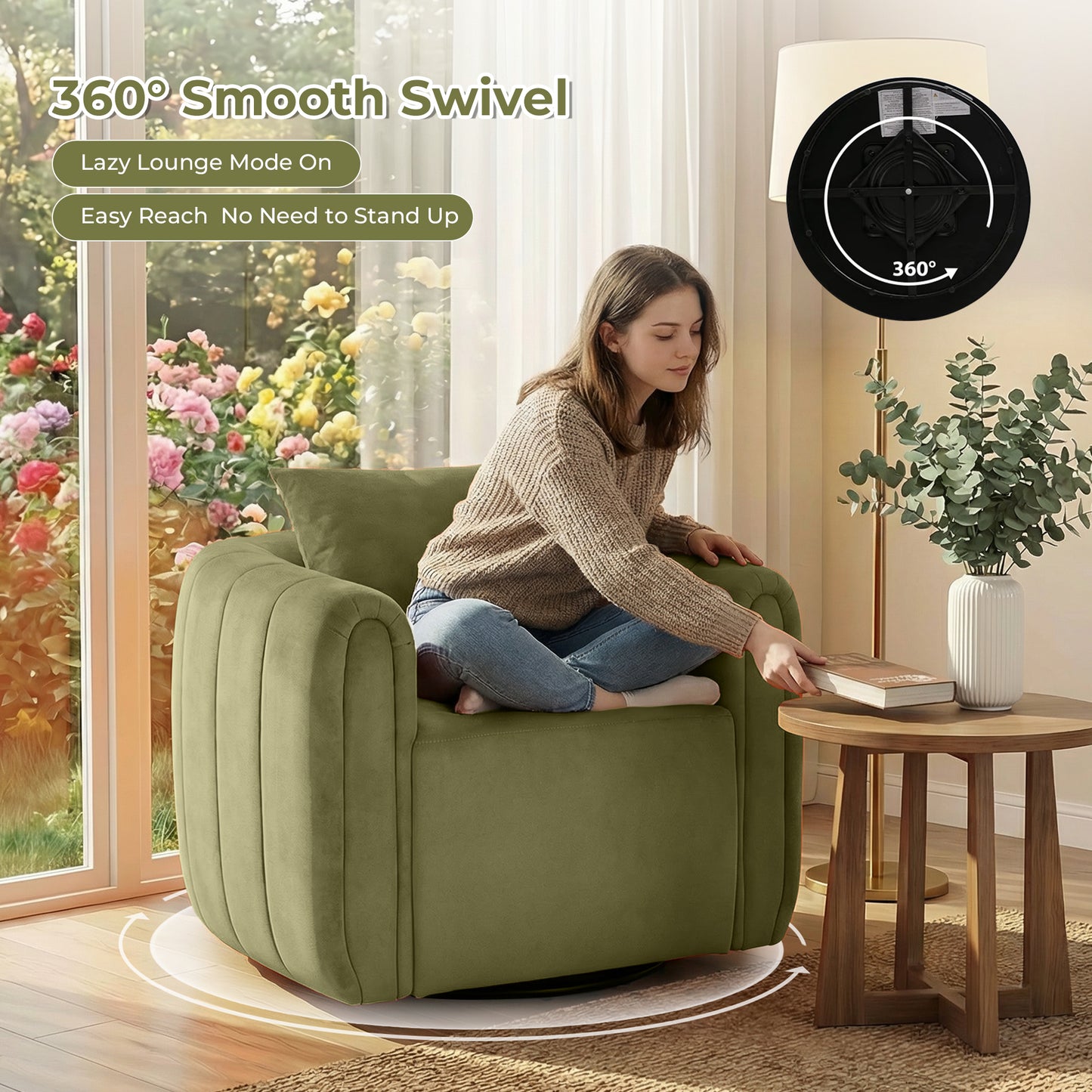 ANJ Swivel Accent Chair, Modern Velvet Living Room Chair