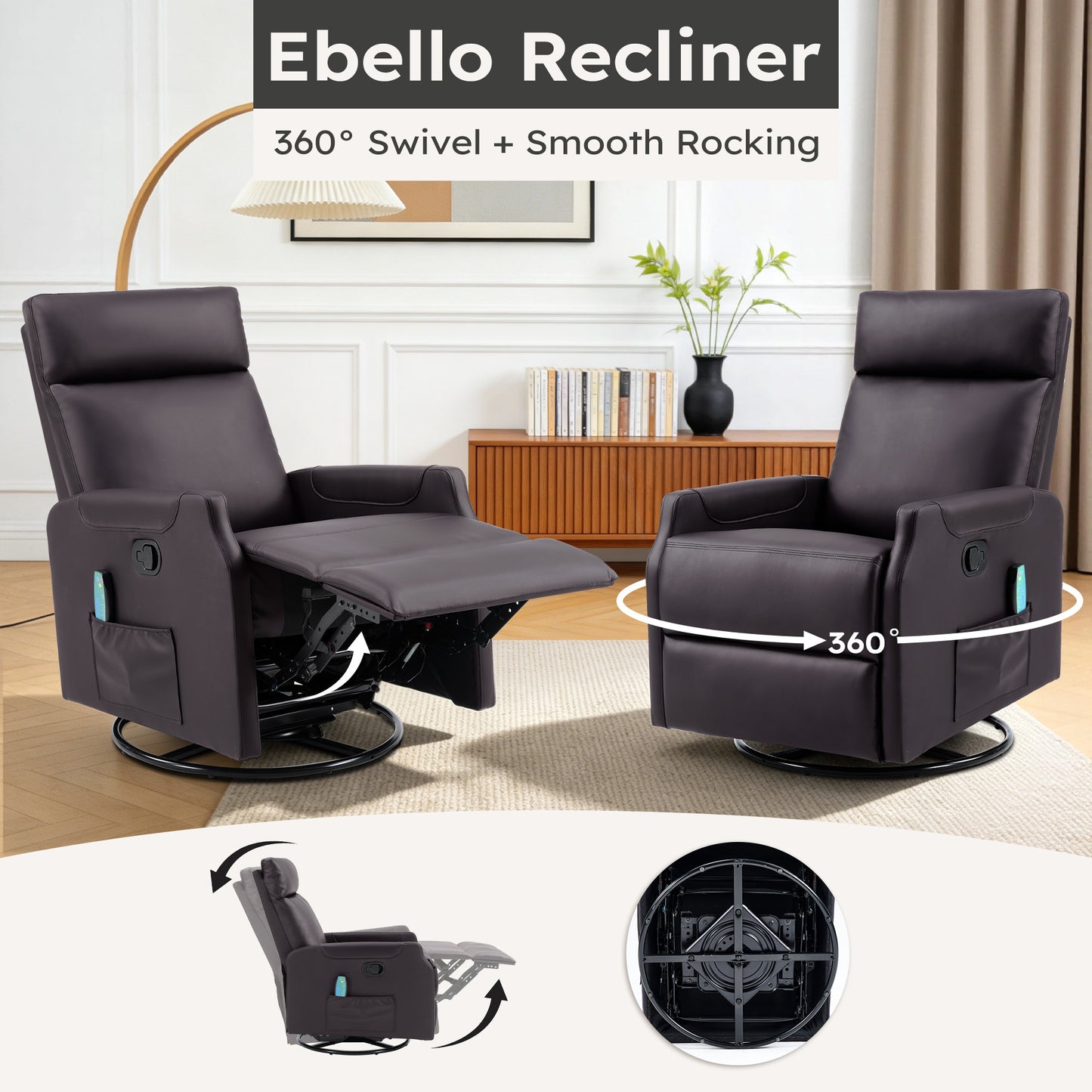 ANJ 8-Point Massage Recliner Chair with Heating,Leather Recliner Sofa