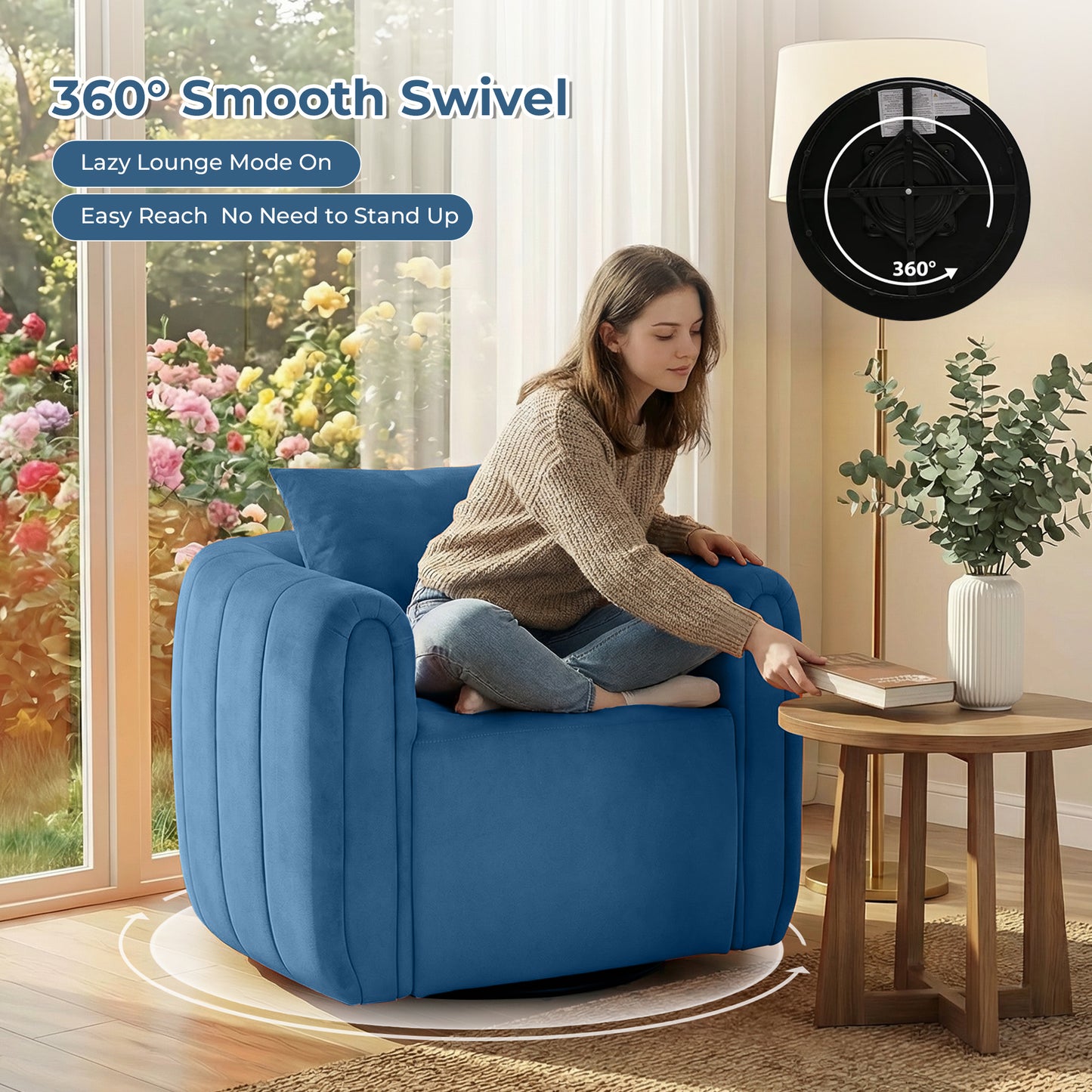 ANJ  Living Room Chair with Pillow, Barrel Chair for Bedroom