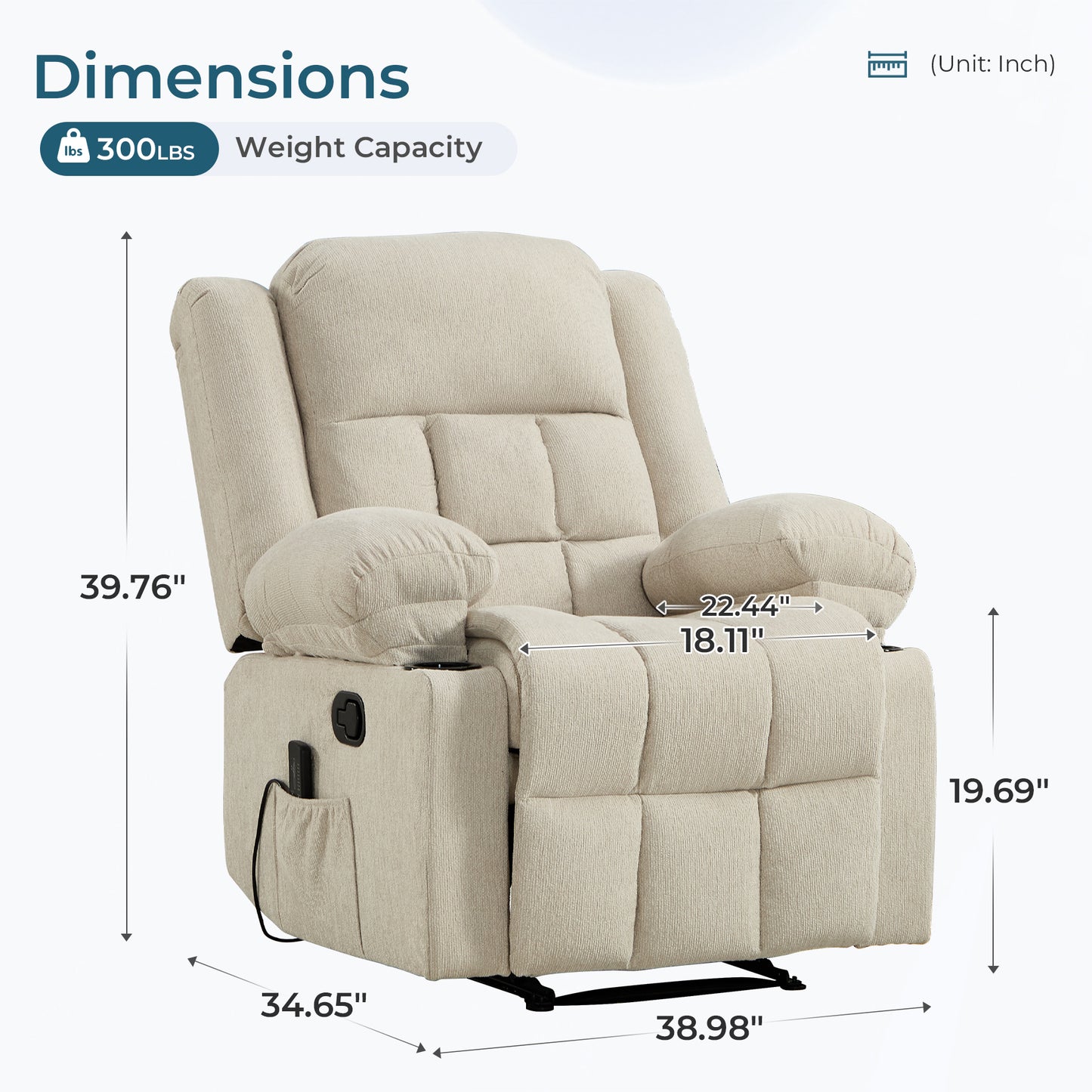 ANJManual Recliner Chair with Massage and Heat, Fabric Recliner with Cup Holders