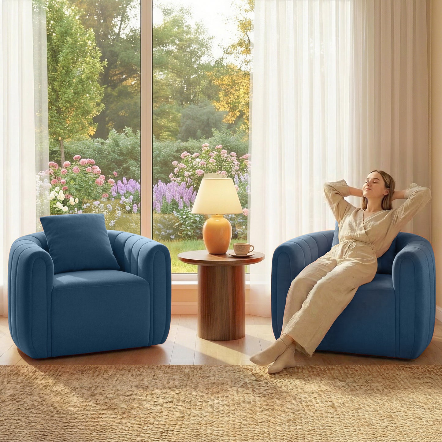 ANJ  Living Room Chair with Pillow, Barrel Chair for Bedroom