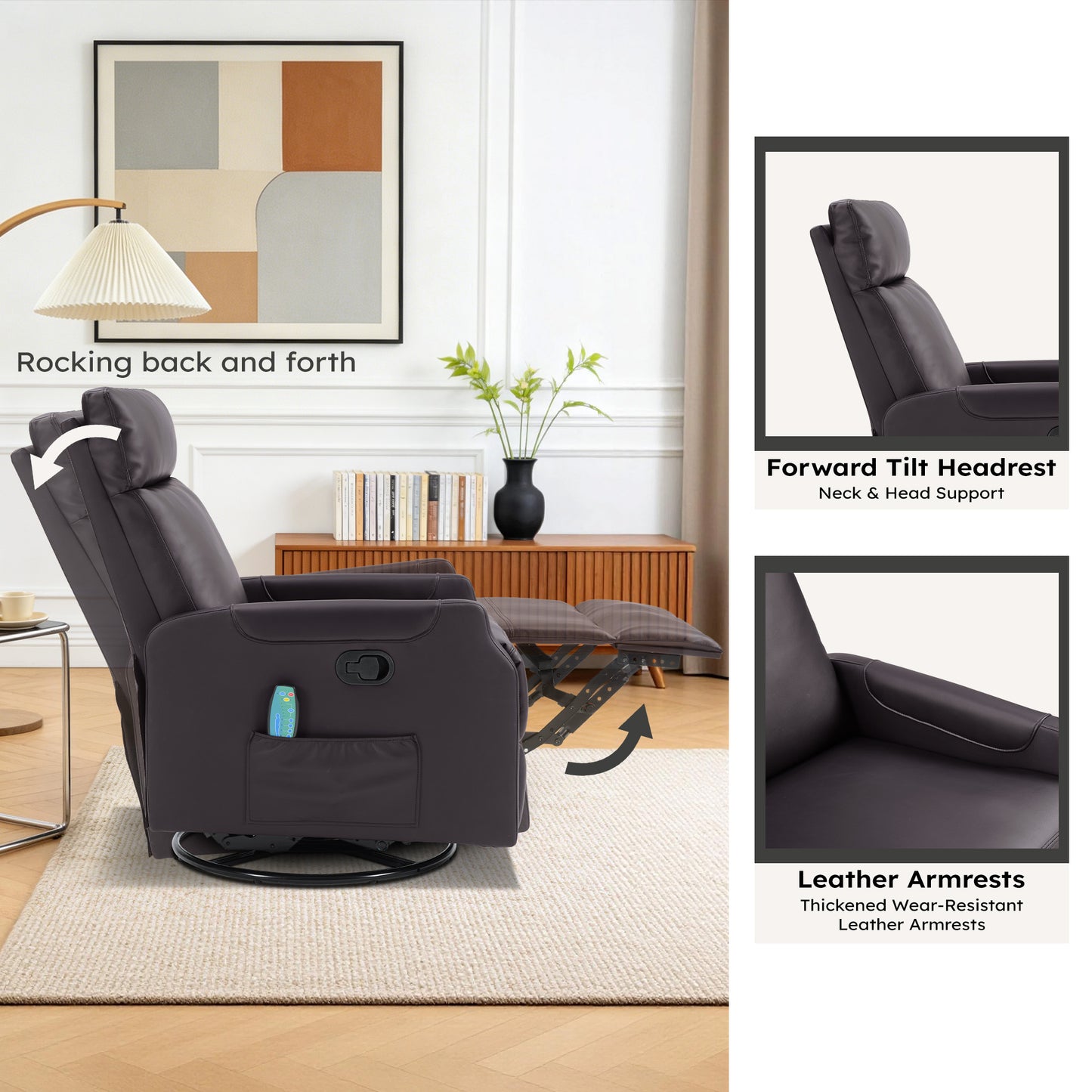 ANJ 8-Point Massage Recliner Chair with Heating,Leather Recliner Sofa
