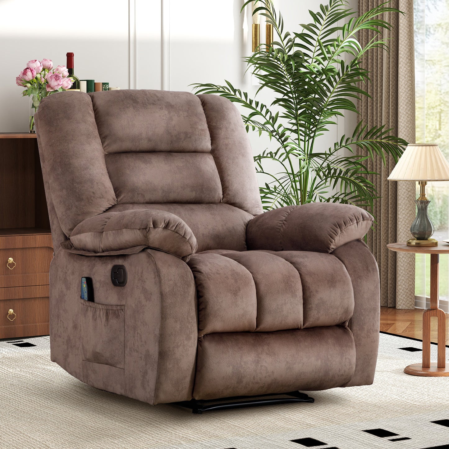 ANJ 36'' Massage Recliner Chair with Heat and Vibration – Soft Fabric Manual Reclining Chair for Living Room and Bedroom
