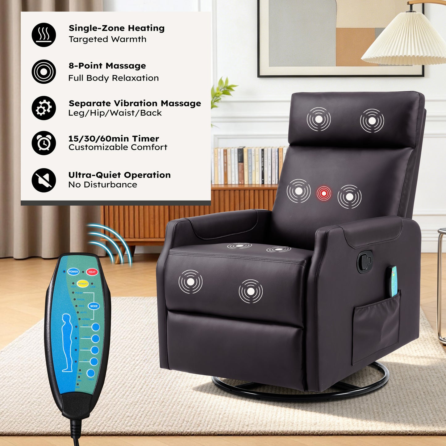 ANJ 8-Point Massage Recliner Chair with Heating,Leather Recliner Sofa