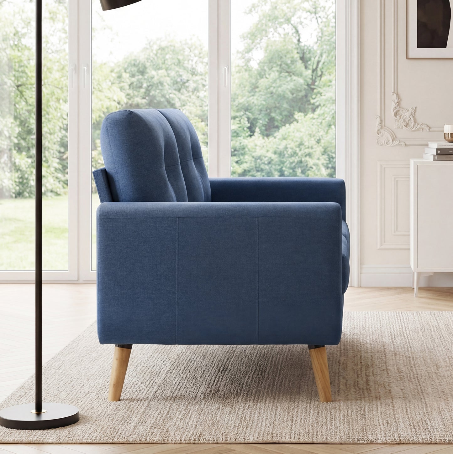 ANJ 2-Seater Sofa with Detachable Back Cushion, Fabric Upholstered Loveseat